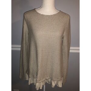 Altar'd State‎ Top Womens Size Medium Striped Long Sleeve Ruffle Hem Crew Neck